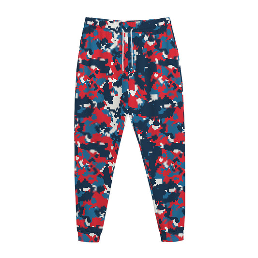Blue Red And White Digital Camo Print Jogger Pants