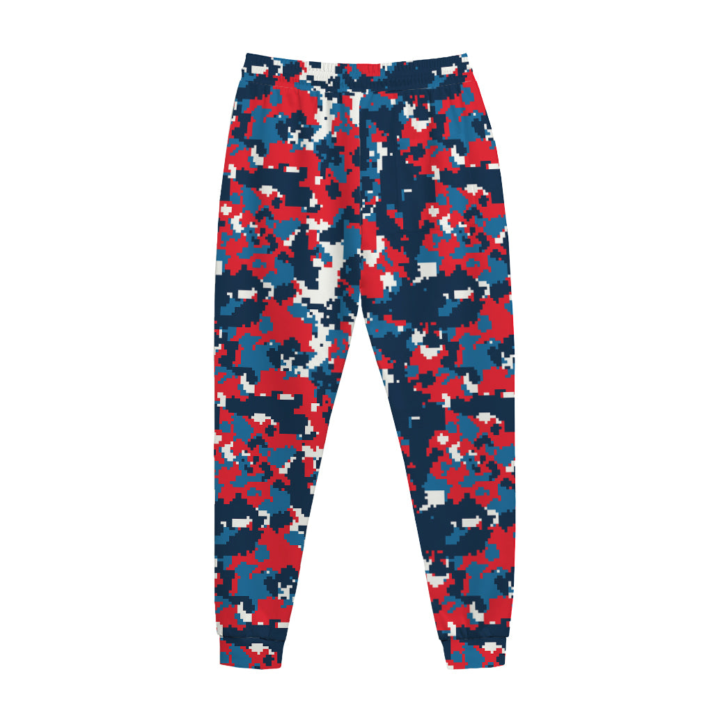 Blue Red And White Digital Camo Print Jogger Pants