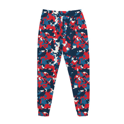 Blue Red And White Digital Camo Print Jogger Pants