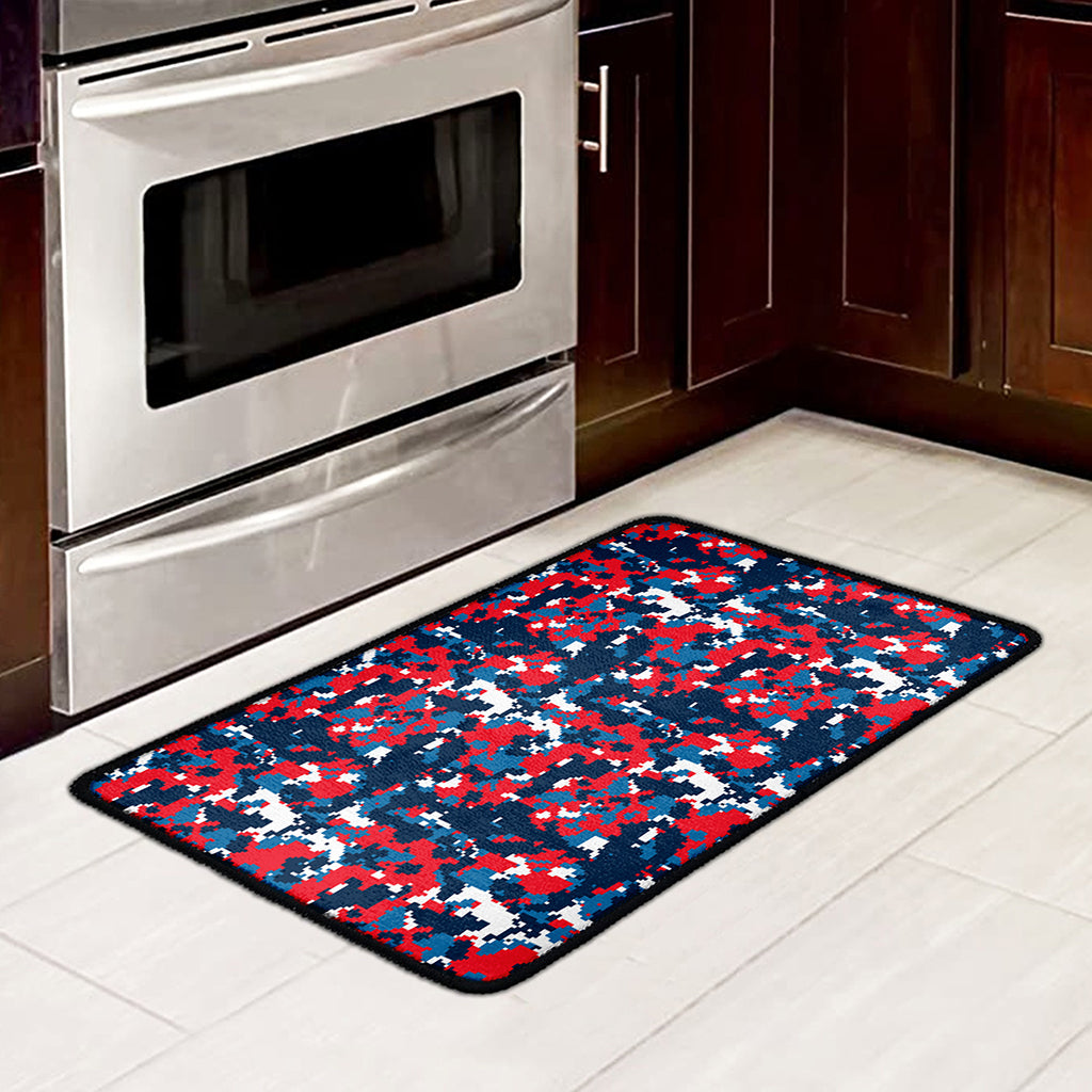 Blue Red And White Digital Camo Print Kitchen Mat