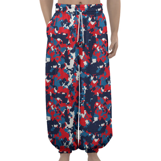 Blue Red And White Digital Camo Print Lantern Pants