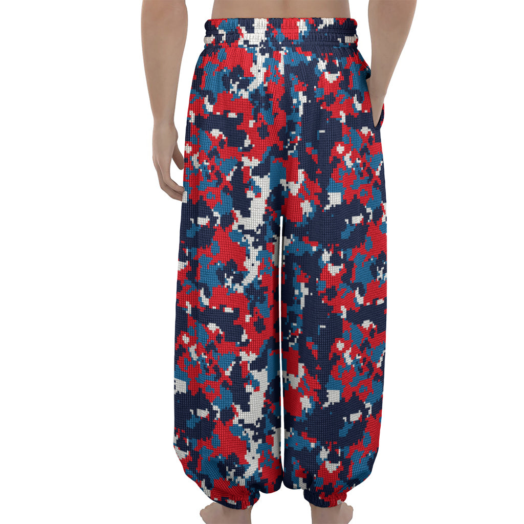 Blue Red And White Digital Camo Print Lantern Pants