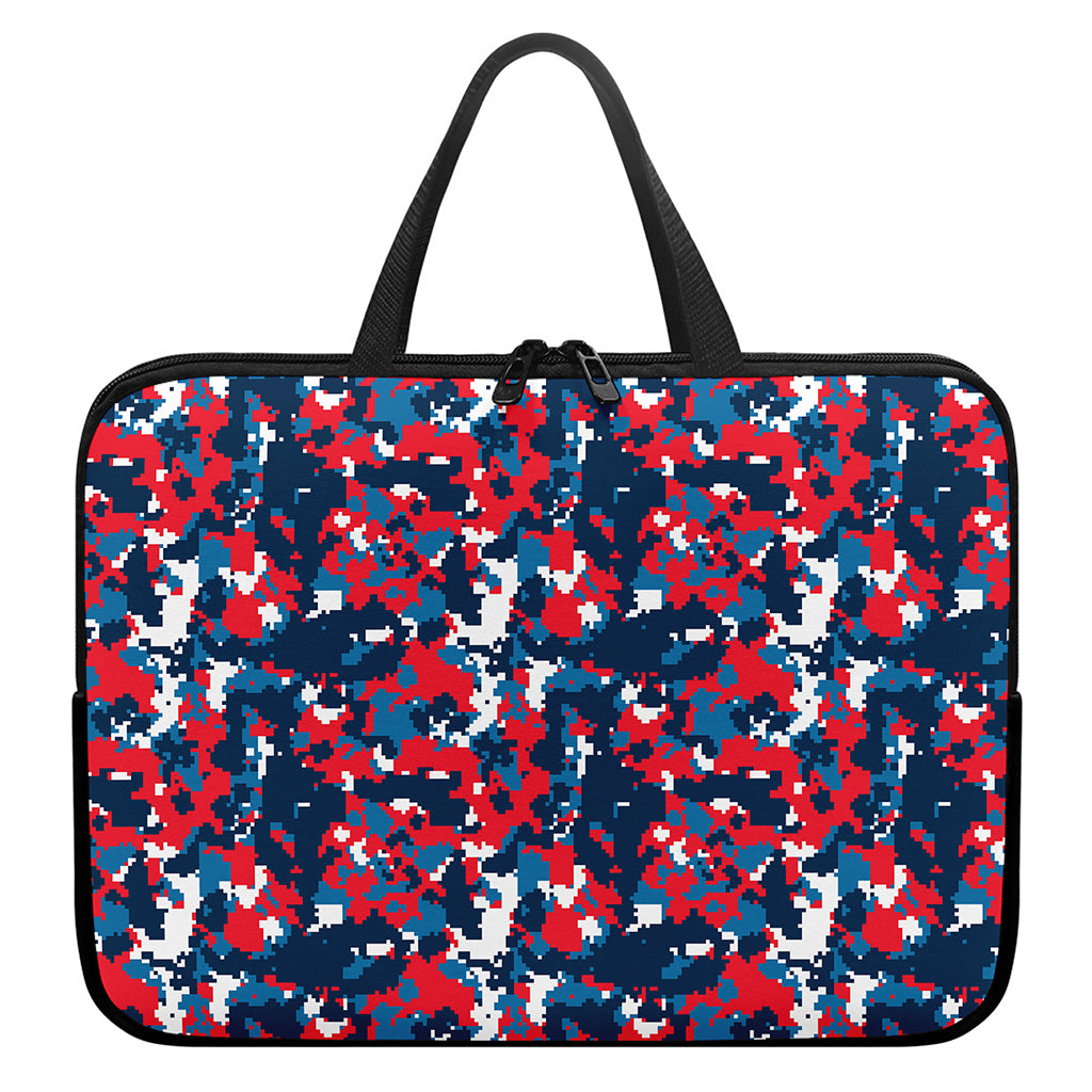 Blue Red And White Digital Camo Print Laptop Sleeve With Handle