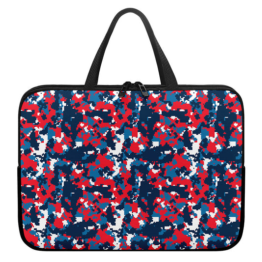Blue Red And White Digital Camo Print Laptop Sleeve With Handle