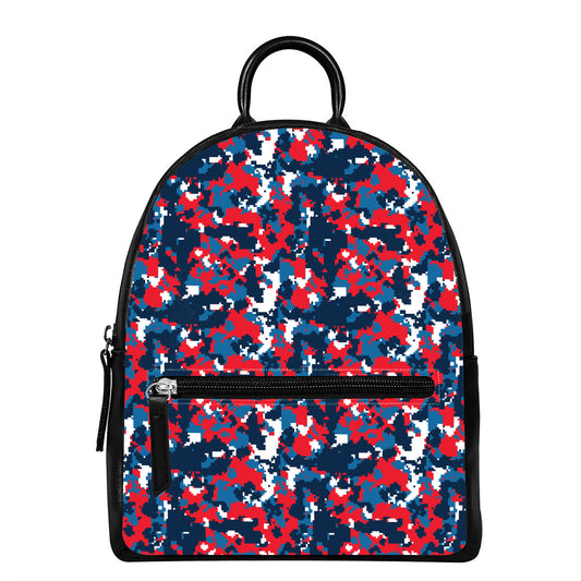 Blue Red And White Digital Camo Print Leather Backpack