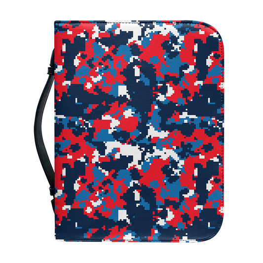 Blue Red And White Digital Camo Print Leather Bible Cover