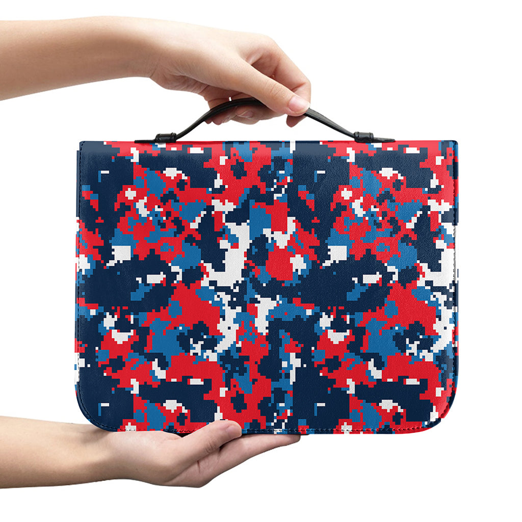 Blue Red And White Digital Camo Print Leather Bible Cover