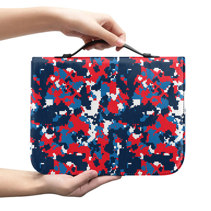 Blue Red And White Digital Camo Print Leather Bible Cover