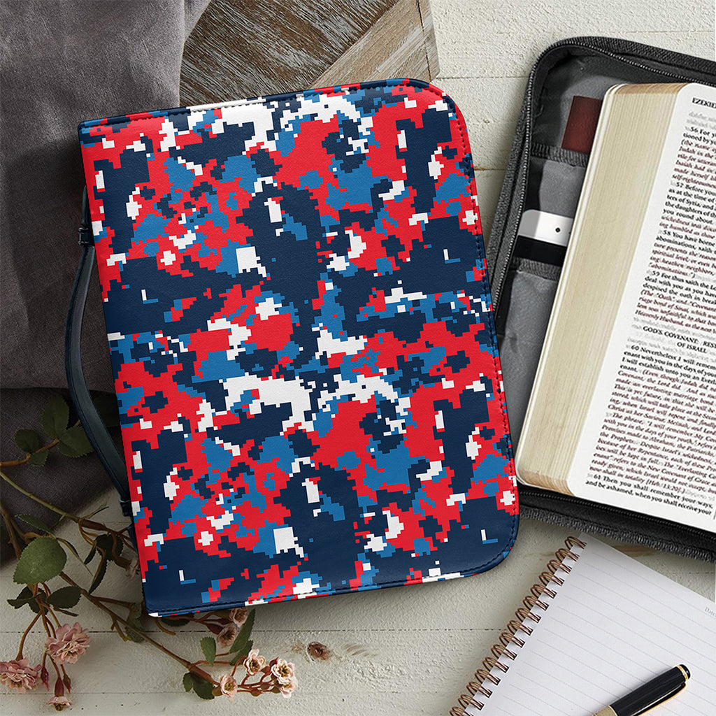 Blue Red And White Digital Camo Print Leather Bible Cover