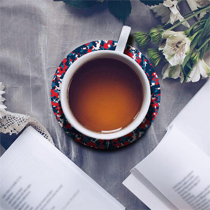 Blue Red And White Digital Camo Print Leather Coaster Set