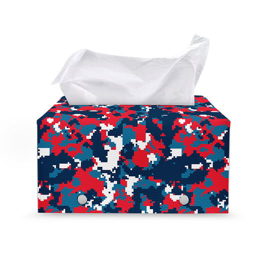 Blue Red And White Digital Camo Print Leather Tissue Box Cover