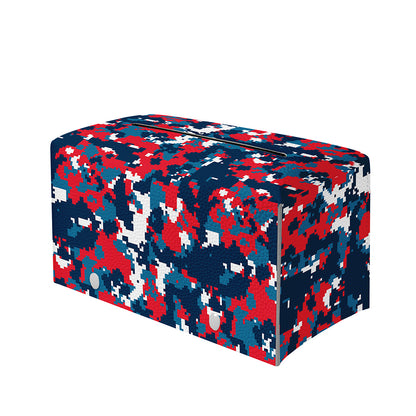 Blue Red And White Digital Camo Print Leather Tissue Box Cover
