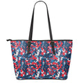 Blue Red And White Digital Camo Print Leather Tote Bag With Zipper