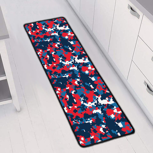 Blue Red And White Digital Camo Print Long Kitchen Mat