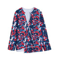 Blue Red And White Digital Camo Print Long Sleeve Short Coat