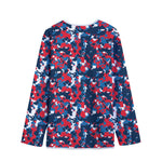 Blue Red And White Digital Camo Print Long Sleeve Short Coat