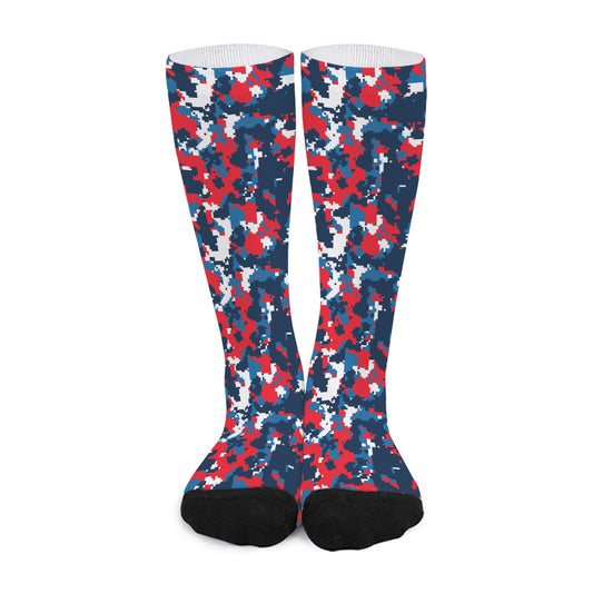 Blue Red And White Digital Camo Print Long Socks