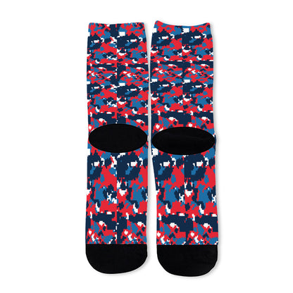 Blue Red And White Digital Camo Print Long Socks