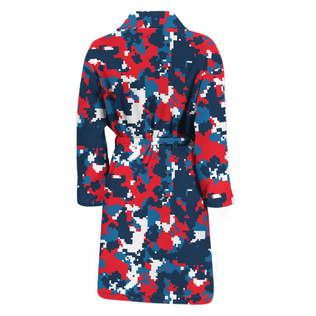 Blue Red And White Digital Camo Print Men's Bathrobe