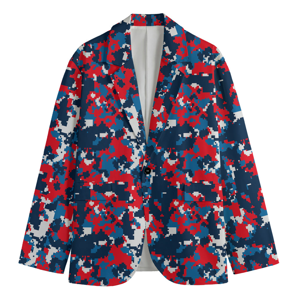 Blue Red And White Digital Camo Print Men's Blazer
