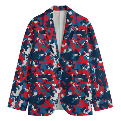 Blue Red And White Digital Camo Print Men's Blazer