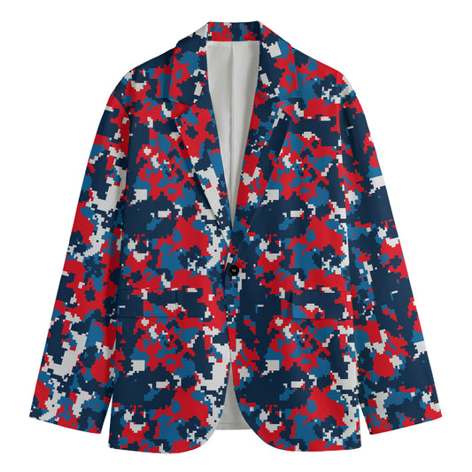 Blue Red And White Digital Camo Print Men's Blazer