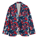 Blue Red And White Digital Camo Print Men's Blazer