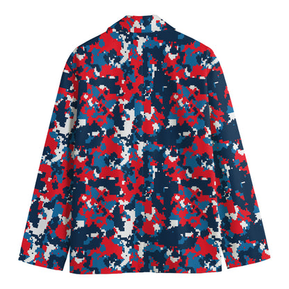 Blue Red And White Digital Camo Print Men's Blazer