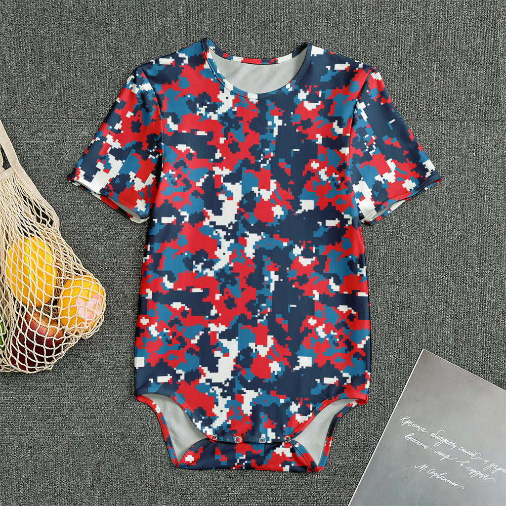 Blue Red And White Digital Camo Print Men's Bodysuit