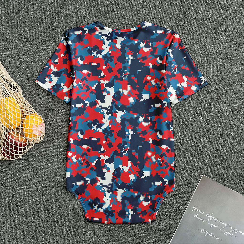 Blue Red And White Digital Camo Print Men's Bodysuit