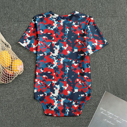 Blue Red And White Digital Camo Print Men's Bodysuit