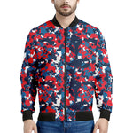 Blue Red And White Digital Camo Print Men's Bomber Jacket