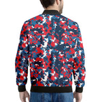 Blue Red And White Digital Camo Print Men's Bomber Jacket