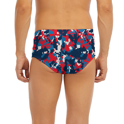 Blue Red And White Digital Camo Print Men's Briefs