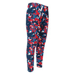 Blue Red And White Digital Camo Print Men's Compression Pants
