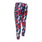 Blue Red And White Digital Camo Print Men's Compression Pants