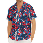 Blue Red And White Digital Camo Print Men's Deep V-Neck Shirt
