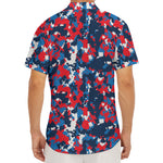Blue Red And White Digital Camo Print Men's Deep V-Neck Shirt