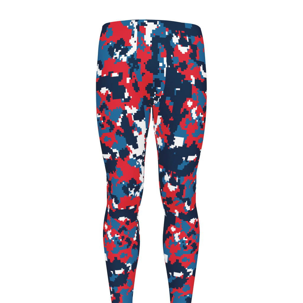 Blue Red And White Digital Camo Print Men's leggings