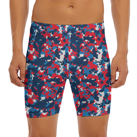 Blue Red And White Digital Camo Print Men's Long Boxer Briefs
