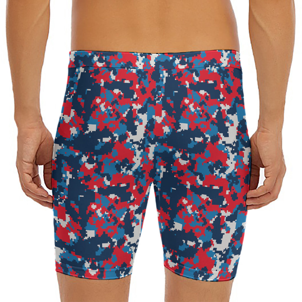 Blue Red And White Digital Camo Print Men's Long Boxer Briefs