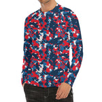 Blue Red And White Digital Camo Print Men's Long Sleeve Rash Guard