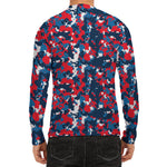 Blue Red And White Digital Camo Print Men's Long Sleeve Rash Guard