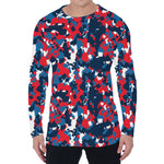 Blue Red And White Digital Camo Print Men's Long Sleeve T-Shirt