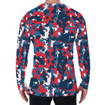 Blue Red And White Digital Camo Print Men's Long Sleeve T-Shirt