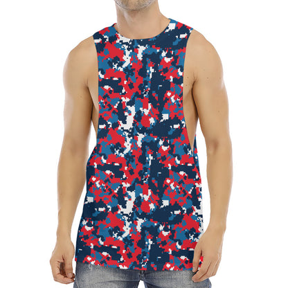 Blue Red And White Digital Camo Print Men's Muscle Tank Top