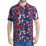 Blue Red And White Digital Camo Print Men's Polo Shirt