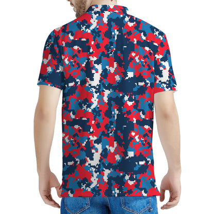 Blue Red And White Digital Camo Print Men's Polo Shirt