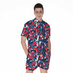 Blue Red And White Digital Camo Print Men's Rompers