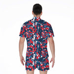 Blue Red And White Digital Camo Print Men's Rompers